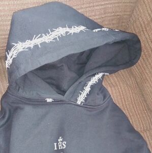 IHS made in Italy sweater with crucifix barb wire around hoodie lining